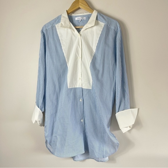 Frame Striped Blue White Collared Chambray Shirt S - Picture 4 of 7